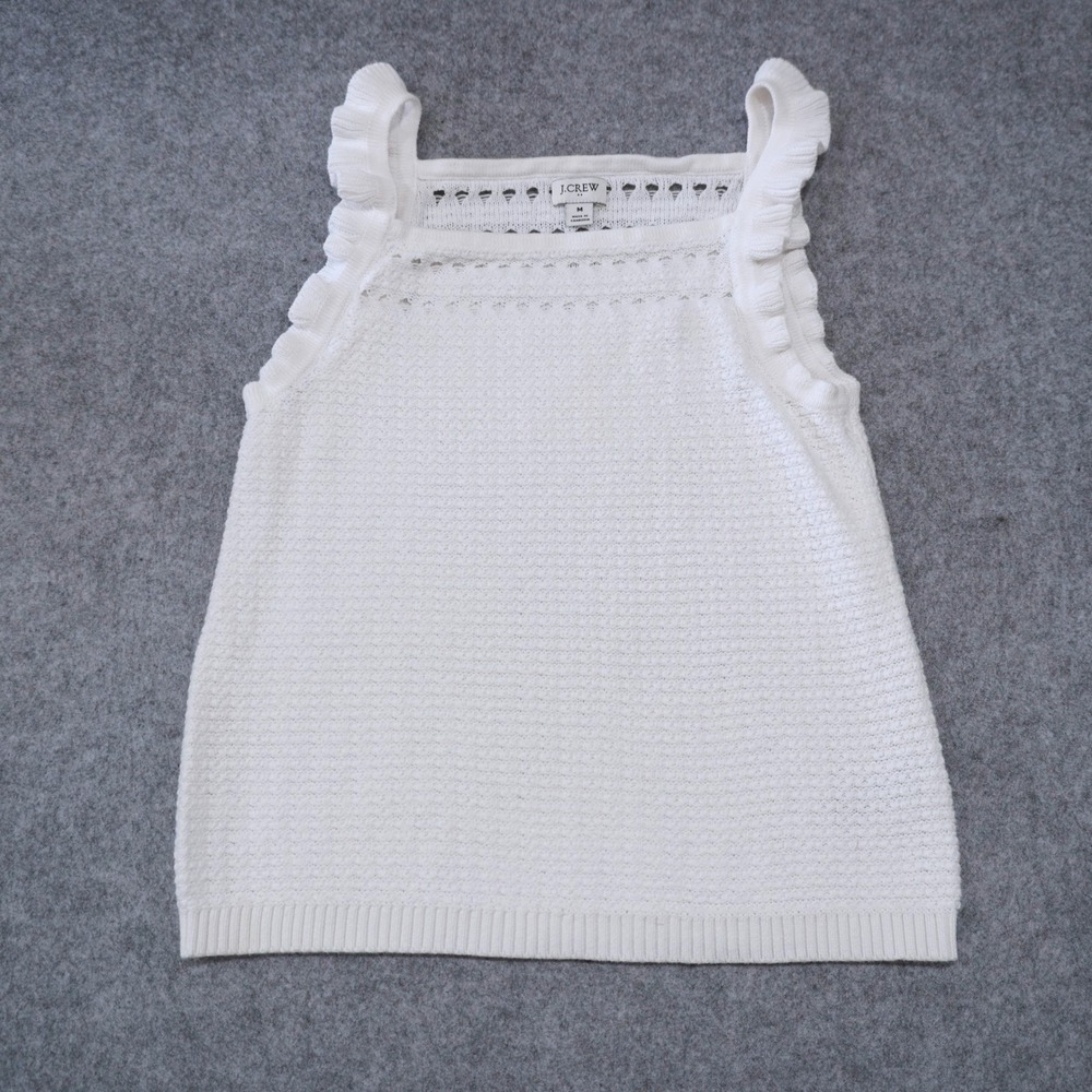 J. Crew Women's Size Medium White 100% Cotton Open Knit Ruffle Sweater Tank